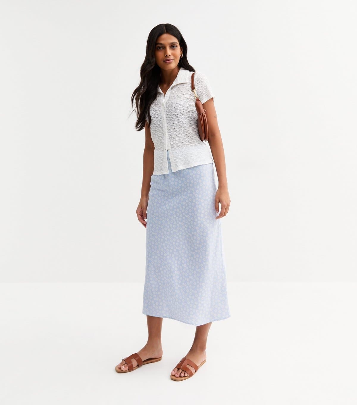 New Look Women's Blue Daisy Print Bias Cut Midi Skirt New Look