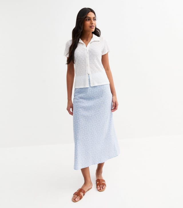 New Look Women's Blue Daisy Print Bias Cut Midi Skirt New Look - 3