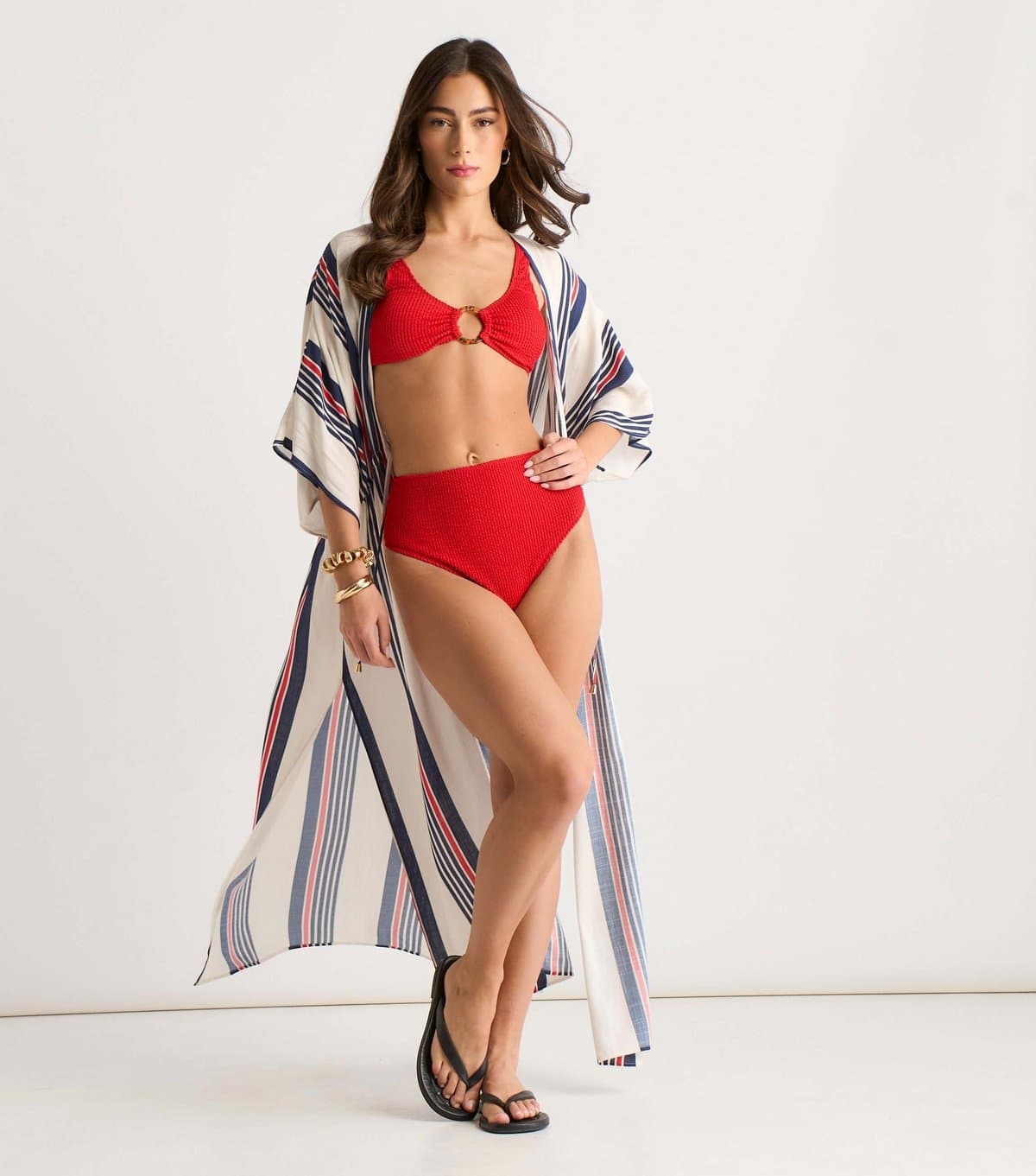 Gini London Women's Multicolour Striped Tie Front Beach Kimono Gini London New Look