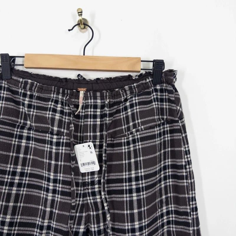 Free People Free People Hudson Canyon Trousers S 8 10 Black Brown Check Plaid Wide Leg NEW