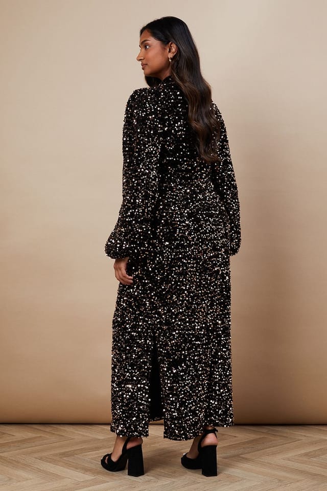 Oasis Oasis Women's Occasion Velvet Sequin High Neck Midi Dress in Black - 3