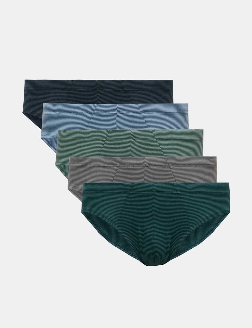 Marks & Spencer M&S 5 Pack StayNew™ Pure Cotton Striped Slips Teal Mix