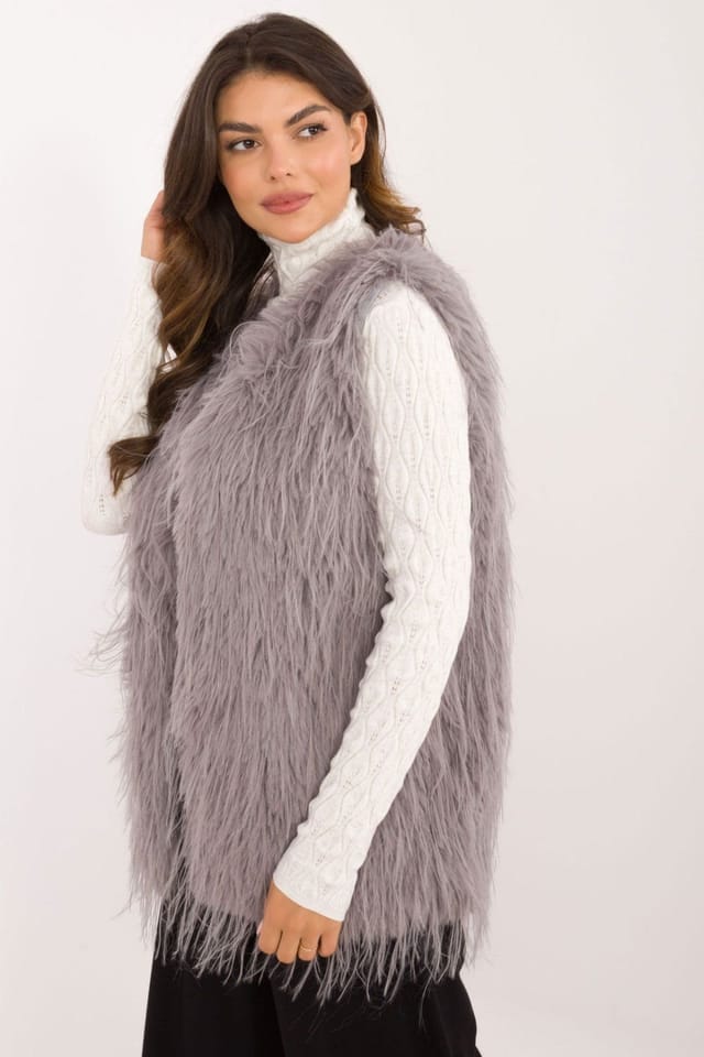 Love Lace Love Lace Women's Faux Fur Lined Hook Fastening Gilet Vest in Grey - 2