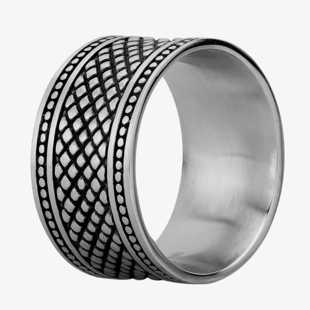 Bourne and Wilde Bourne and Wilde Men's Oxidised Wide Uniform Reptile Ring UR19-02 64 in Silver