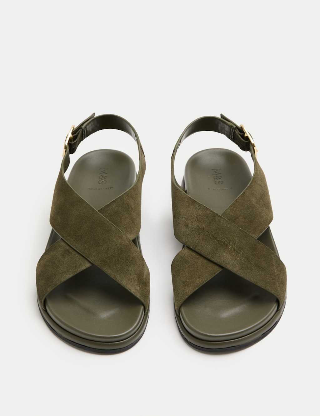Marks & Spencer M&S Suede Crossover Footbed Sandals Olive - 1