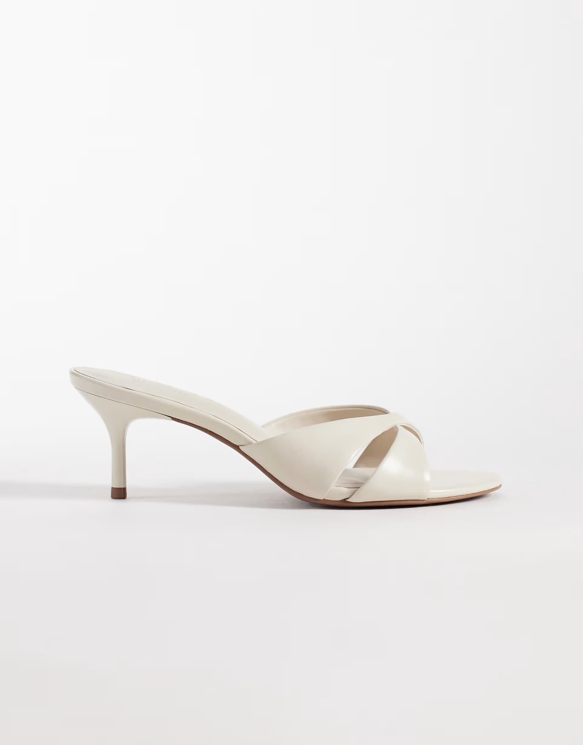 ASOS ASOS DESIGN Hum premium cross strap mid heeled mules in off white leather