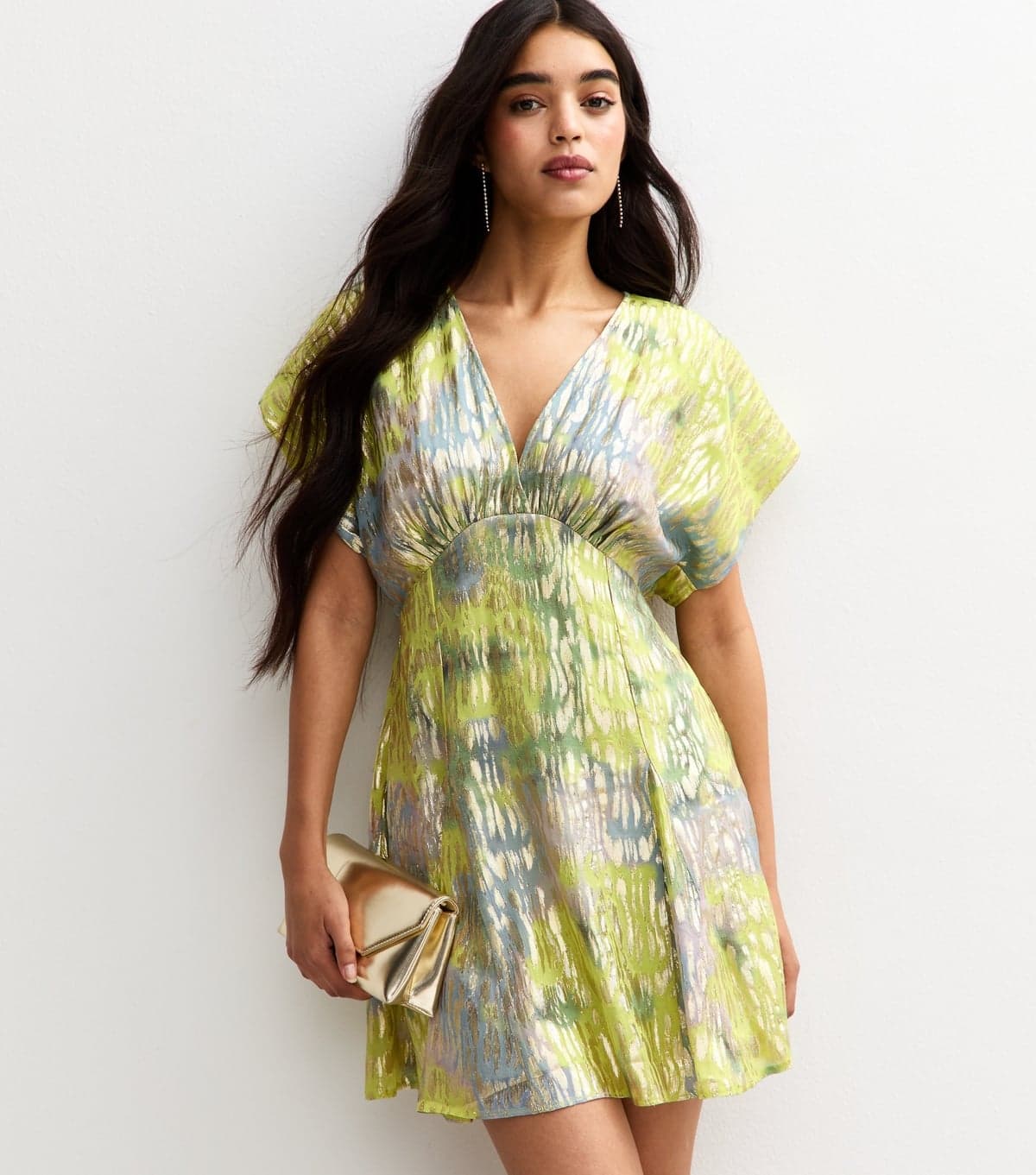 New Look Women's Multicoloured Metallic Jacquard V Neck Mini Dress New Look