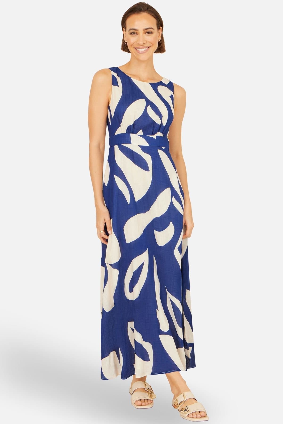 Yumi Yumi Women's Cotton Abstract Print Maxi Dress With Tie Back in Mid Navy