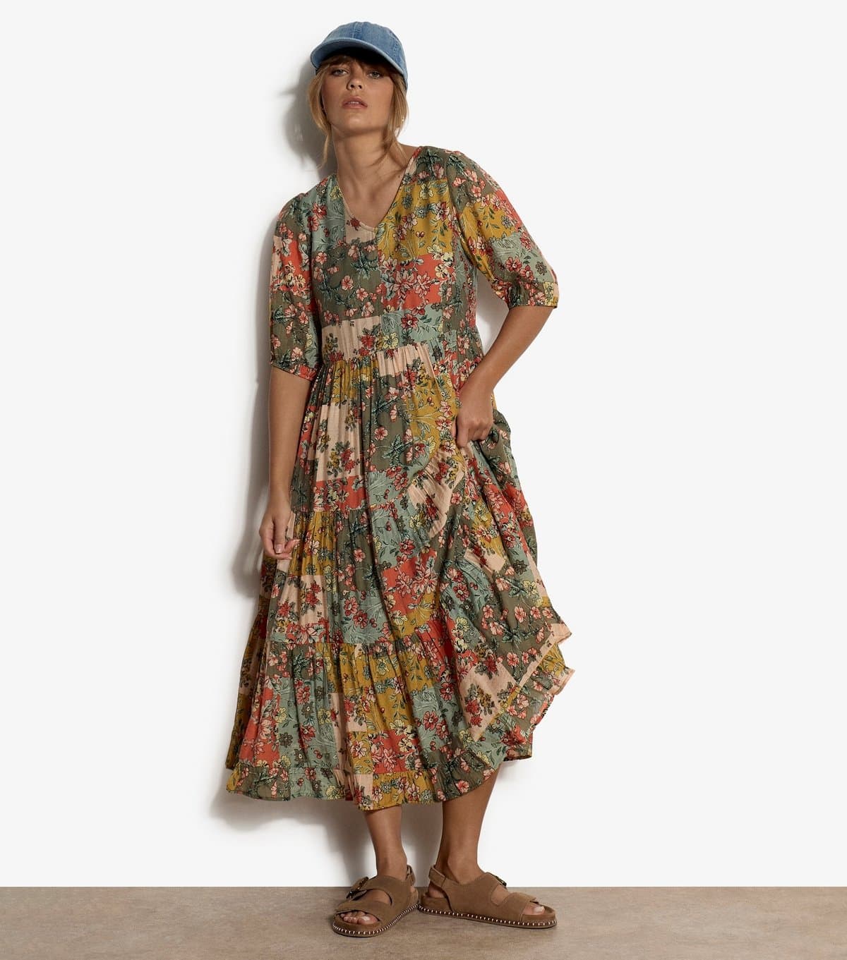 Apricot Women's Yellow Bloom Patchwork Print Midi Dress Apricot New Look