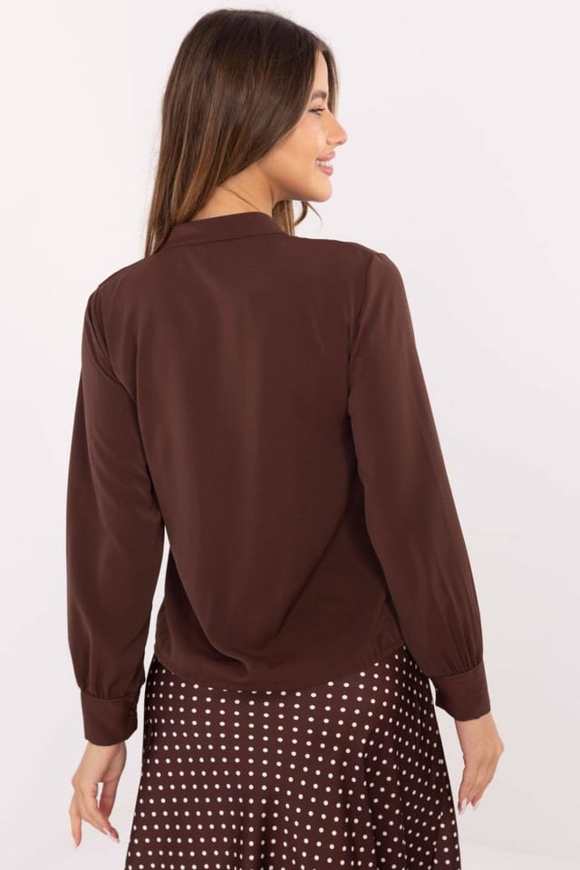 Love Lace Love Lace Women's Classic Long Sleeve Stand Collar Frill Shirt in Brown - 3