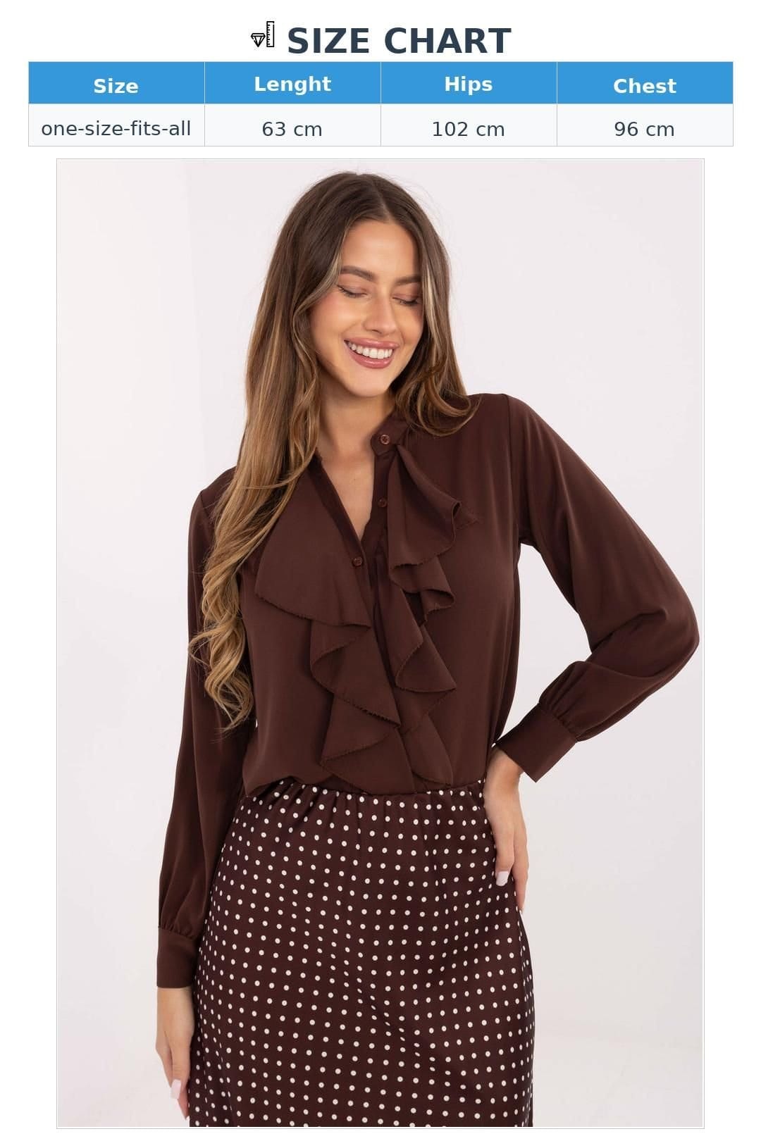 Love Lace Love Lace Women's Classic Long Sleeve Stand Collar Frill Shirt in Brown - 4