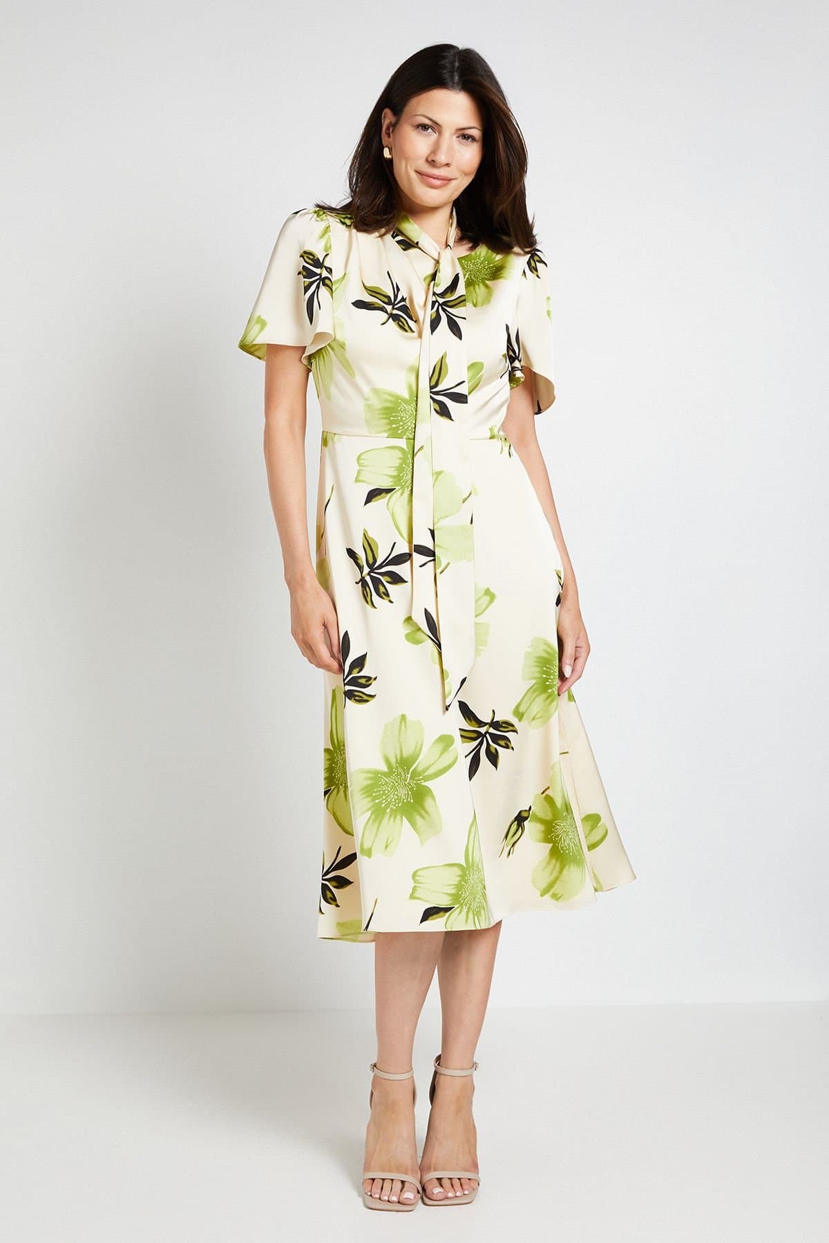 Wallis Wallis Women's Satin Leaf Print Midi Dress in Ivory