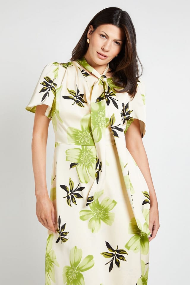 Wallis Wallis Women's Satin Leaf Print Midi Dress in Ivory - 2