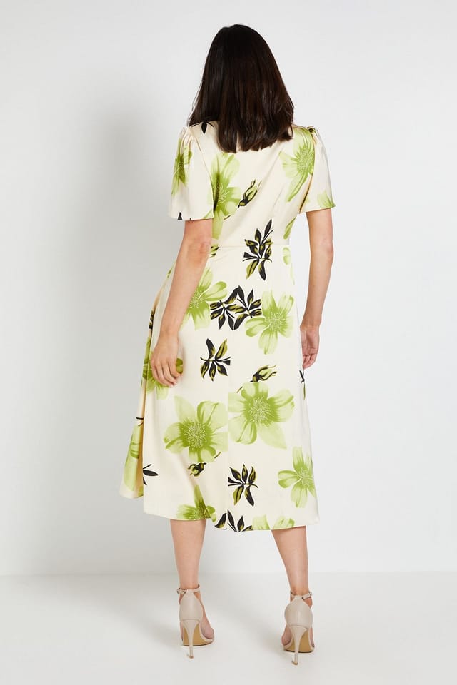 Wallis Wallis Women's Satin Leaf Print Midi Dress in Ivory - 3