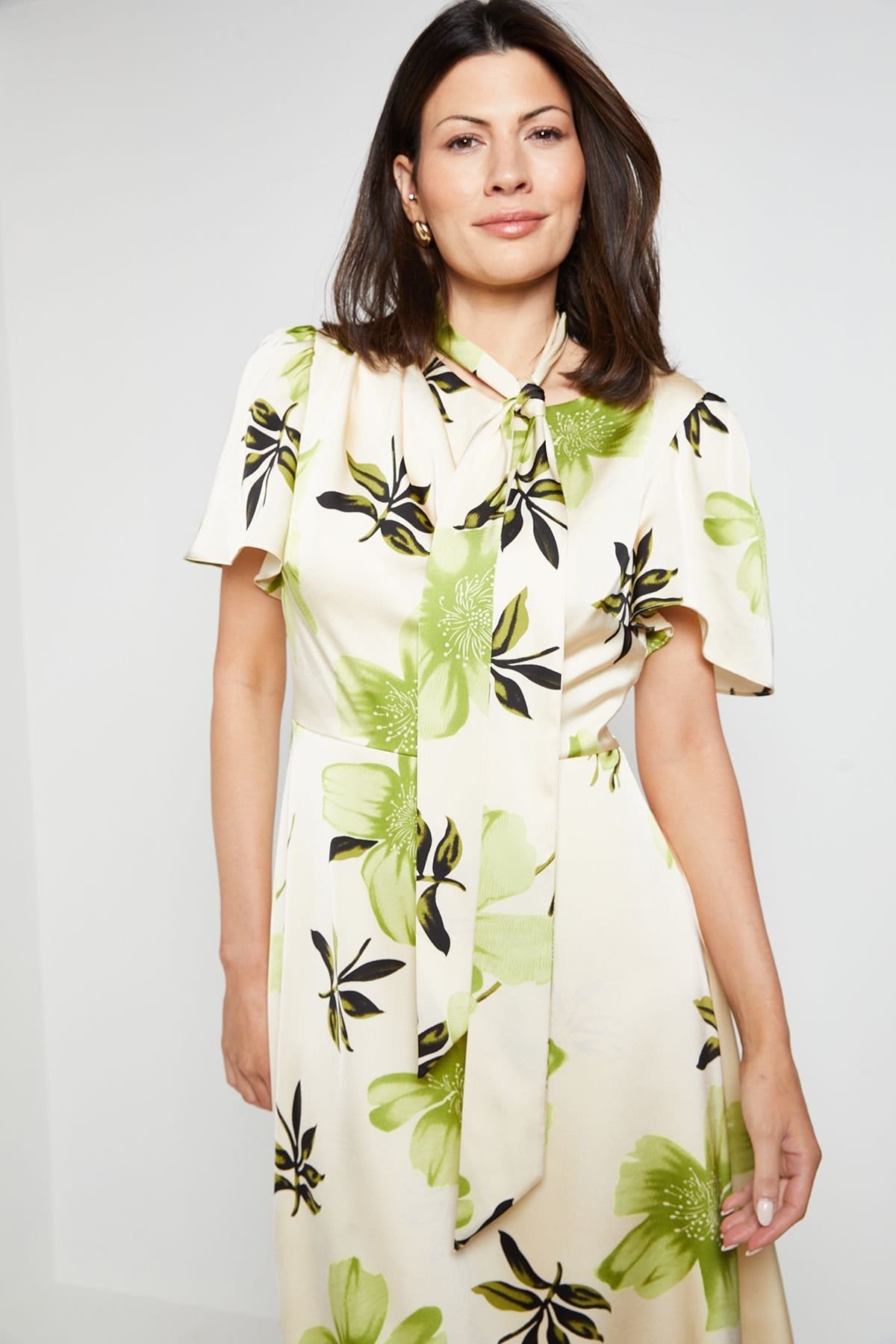Wallis Wallis Women's Satin Leaf Print Midi Dress in Ivory - 4