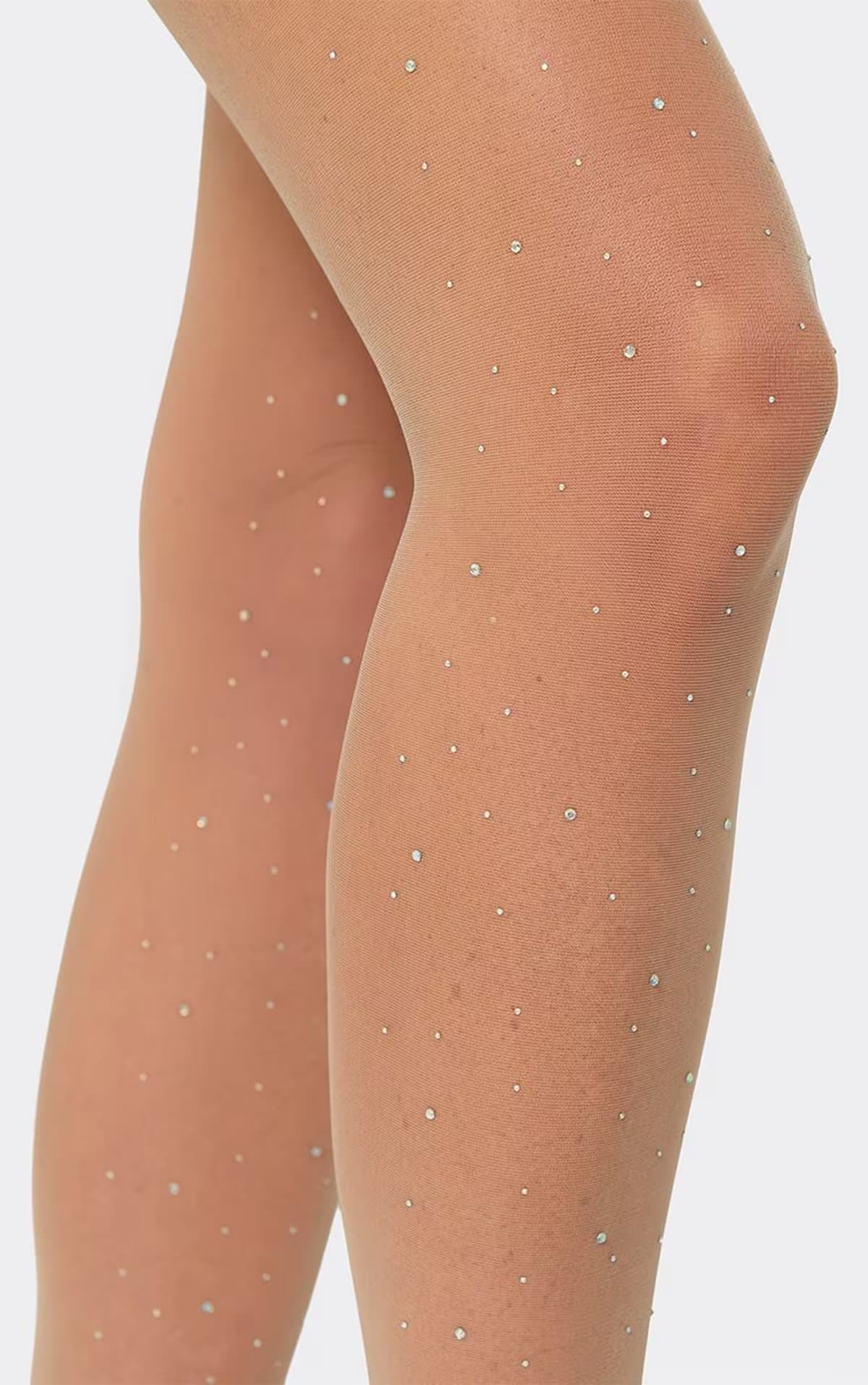 EGO Diamante Speckle Detail Tights In Nude Mesh, Women's Size UK 0