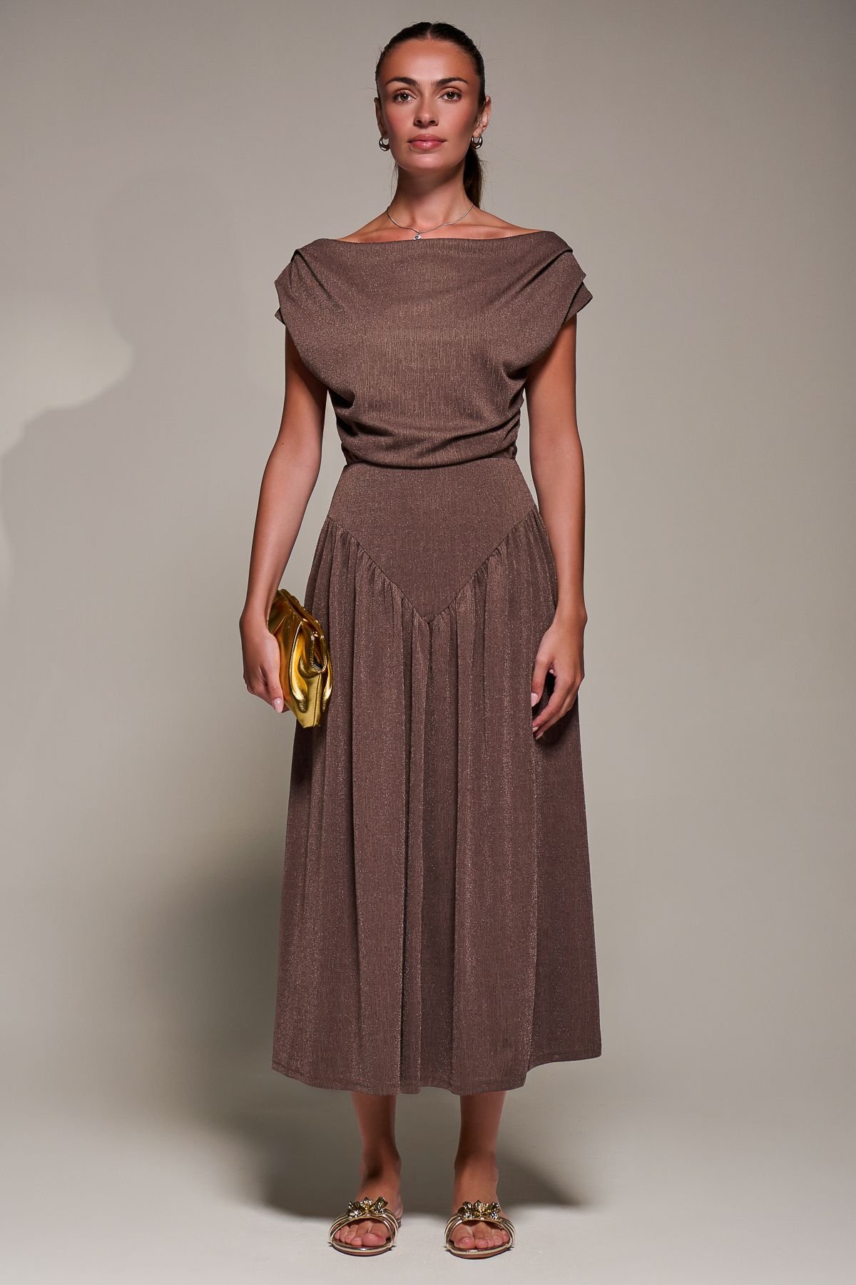 Jolie Moi Jolie Moi Women's Asymmetric Neckline Midaxi Dress in Brown - 2