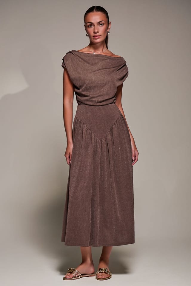 Jolie Moi Jolie Moi Women's Asymmetric Neckline Midaxi Dress in Brown - 2