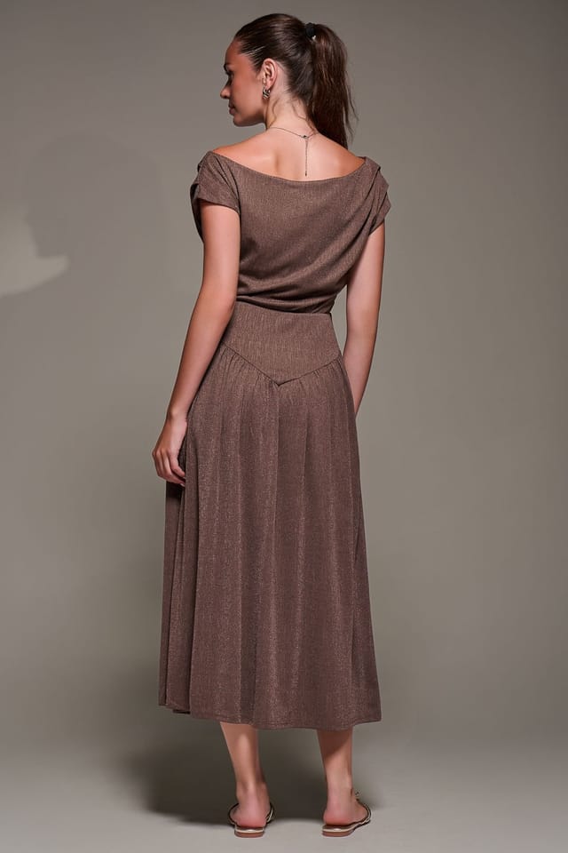 Jolie Moi Jolie Moi Women's Asymmetric Neckline Midaxi Dress in Brown - 3