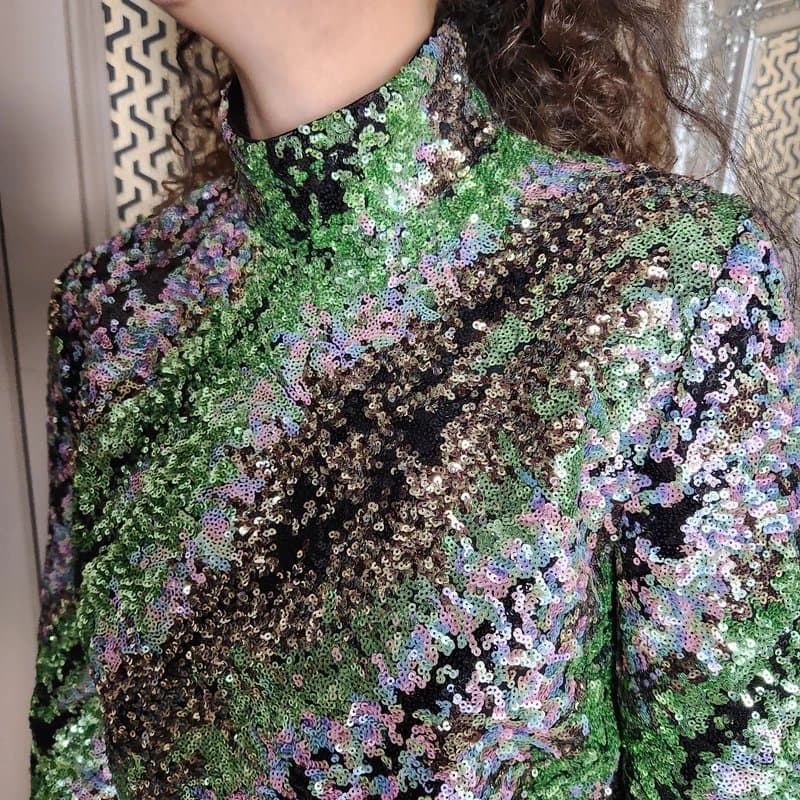 Halpern Halpern Runway Green Stripe Sequin Tulle Mini Dress Gown WAS£1369 FR 38 UK 8 10