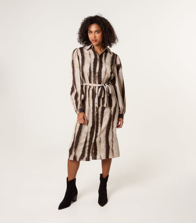 Blue Vanilla Women's Light Brown Belted Tie Dye Shirt Dress Blue Vanilla New Look - 3