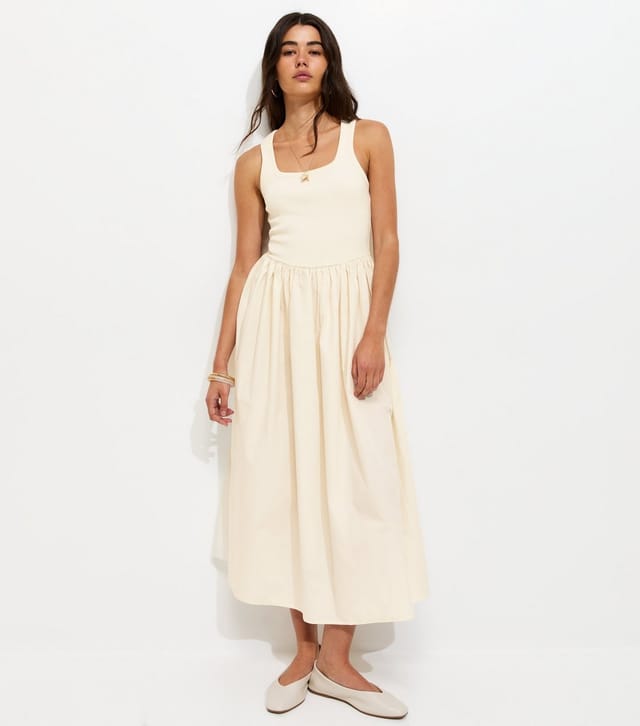 New Look Women's Off White 2-In-1 Poplin Midi Dress New Look - 3