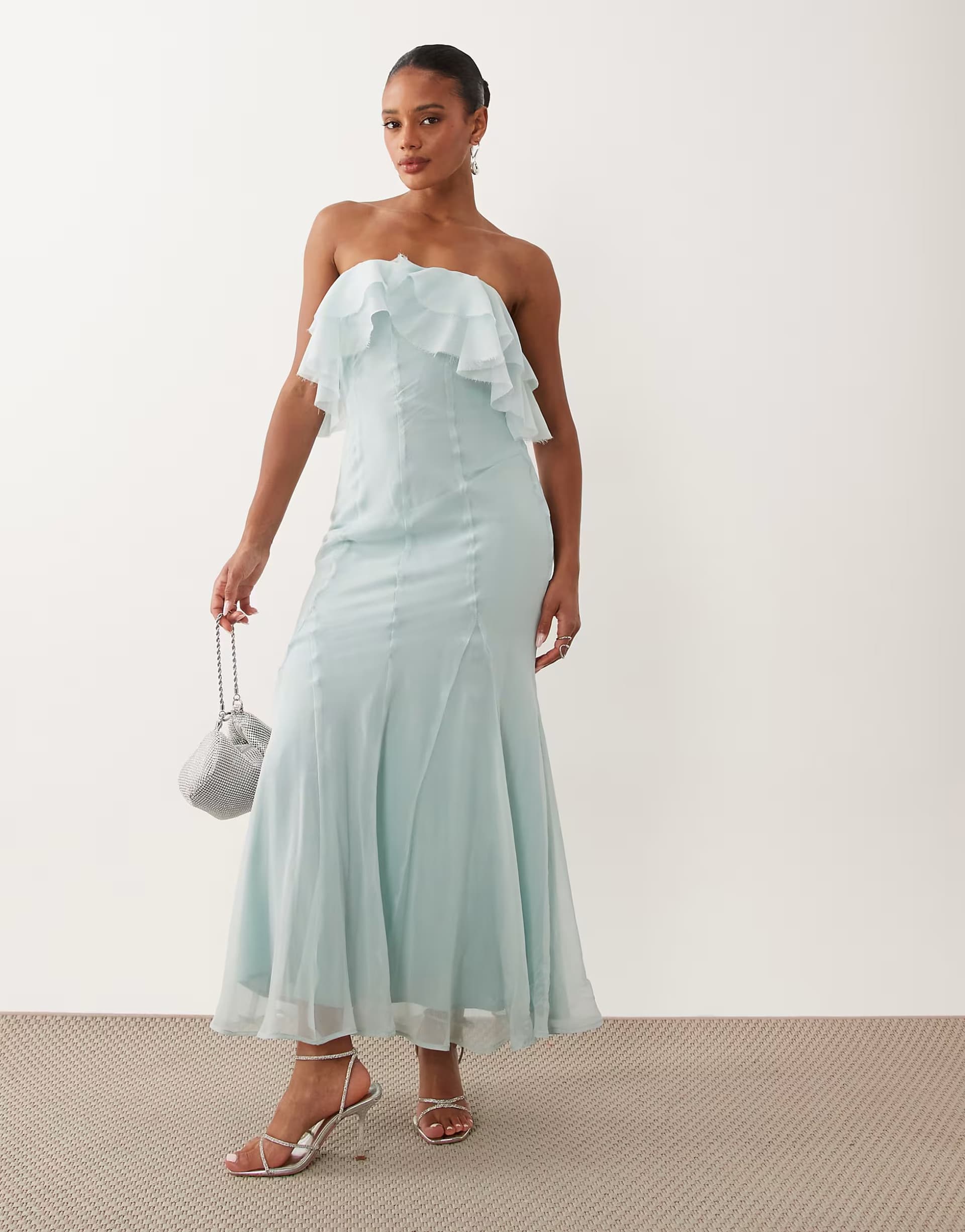 ASOS ASOS DESIGN bandeau maxi dress with godet hem in pale blue