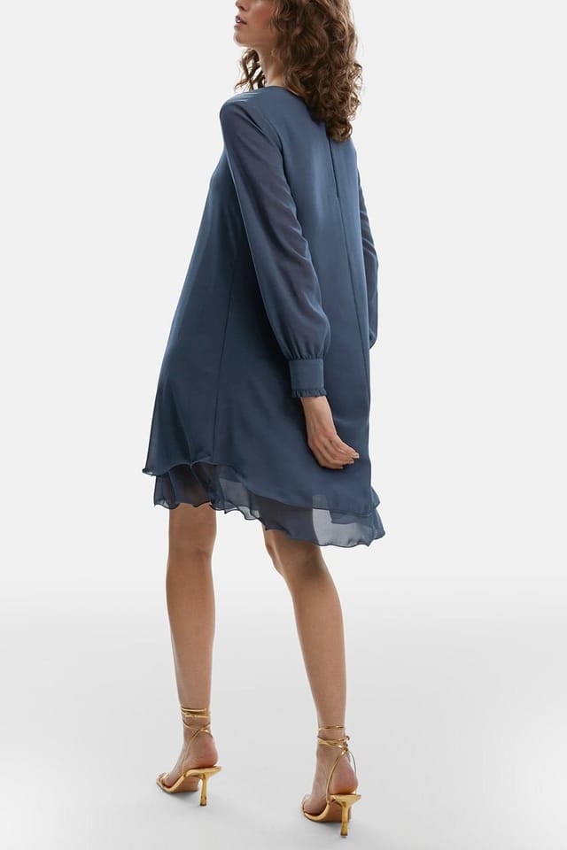 James Lakeland James Lakeland Women's Long Sleeve Navy Wave Hem Dress in Light Blue - 2
