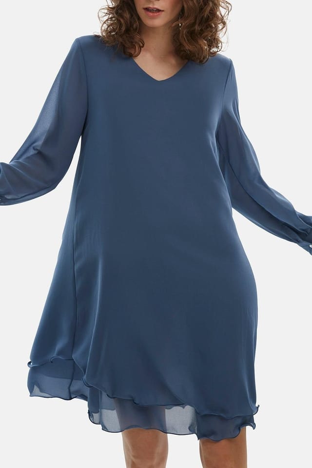 James Lakeland James Lakeland Women's Long Sleeve Navy Wave Hem Dress in Light Blue - 3