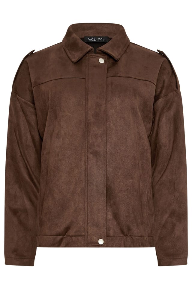 M&Co M&Co Women's Faux Suede Bomber Jacket in Chocolate - 2