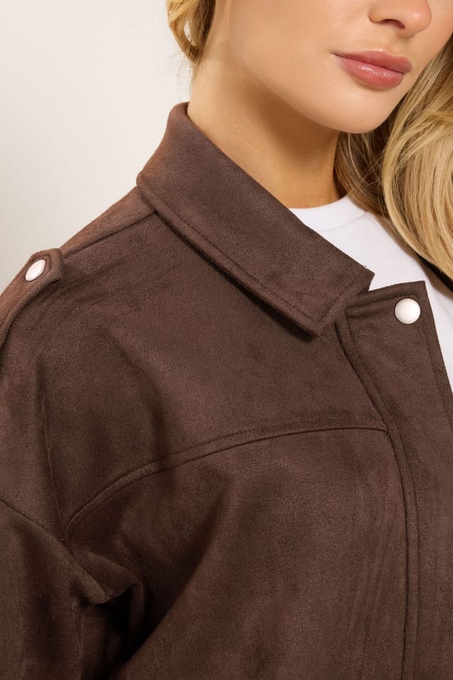 M&Co M&Co Women's Faux Suede Bomber Jacket in Chocolate - 3