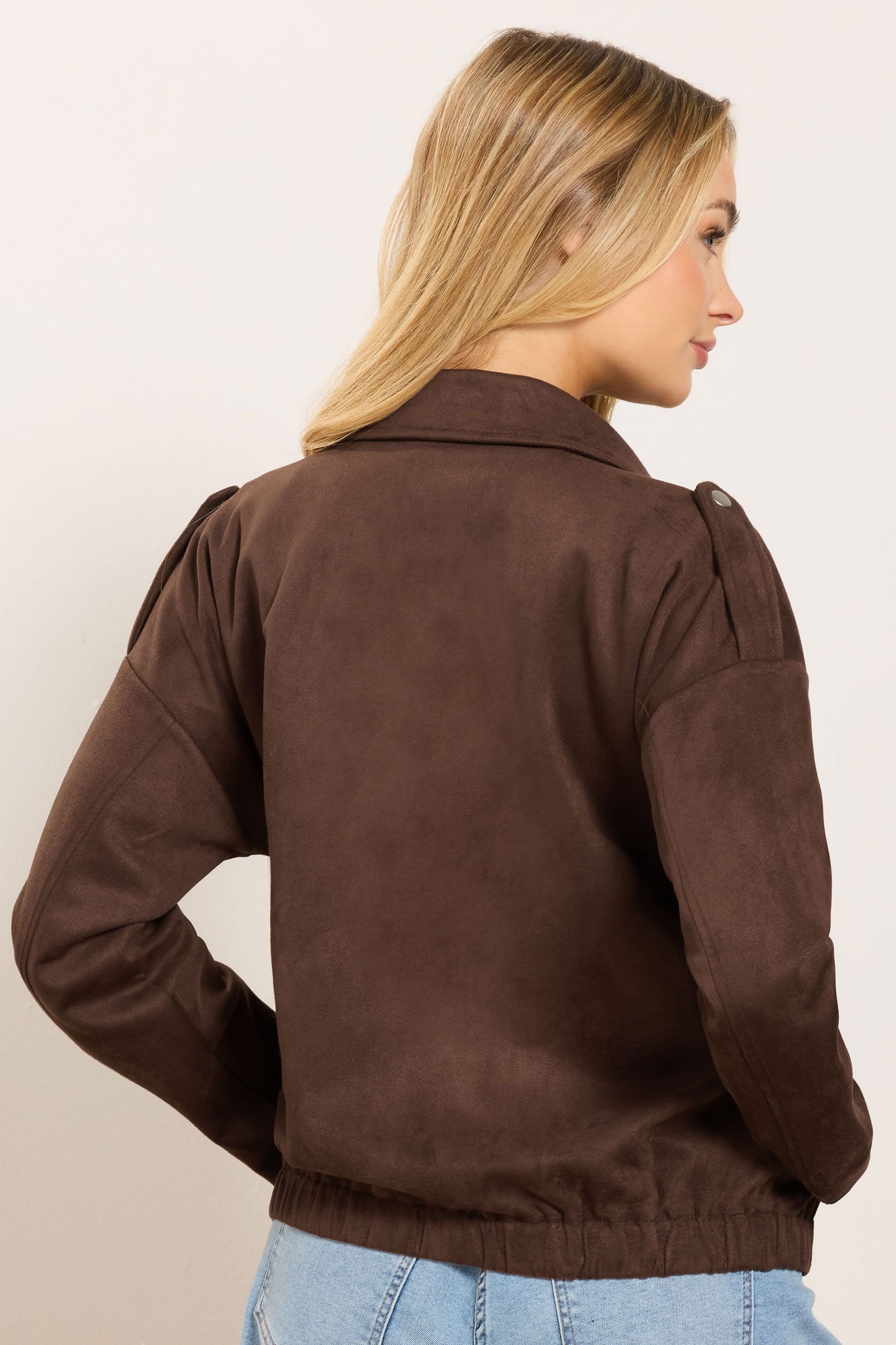 M&Co M&Co Women's Faux Suede Bomber Jacket in Chocolate - 4