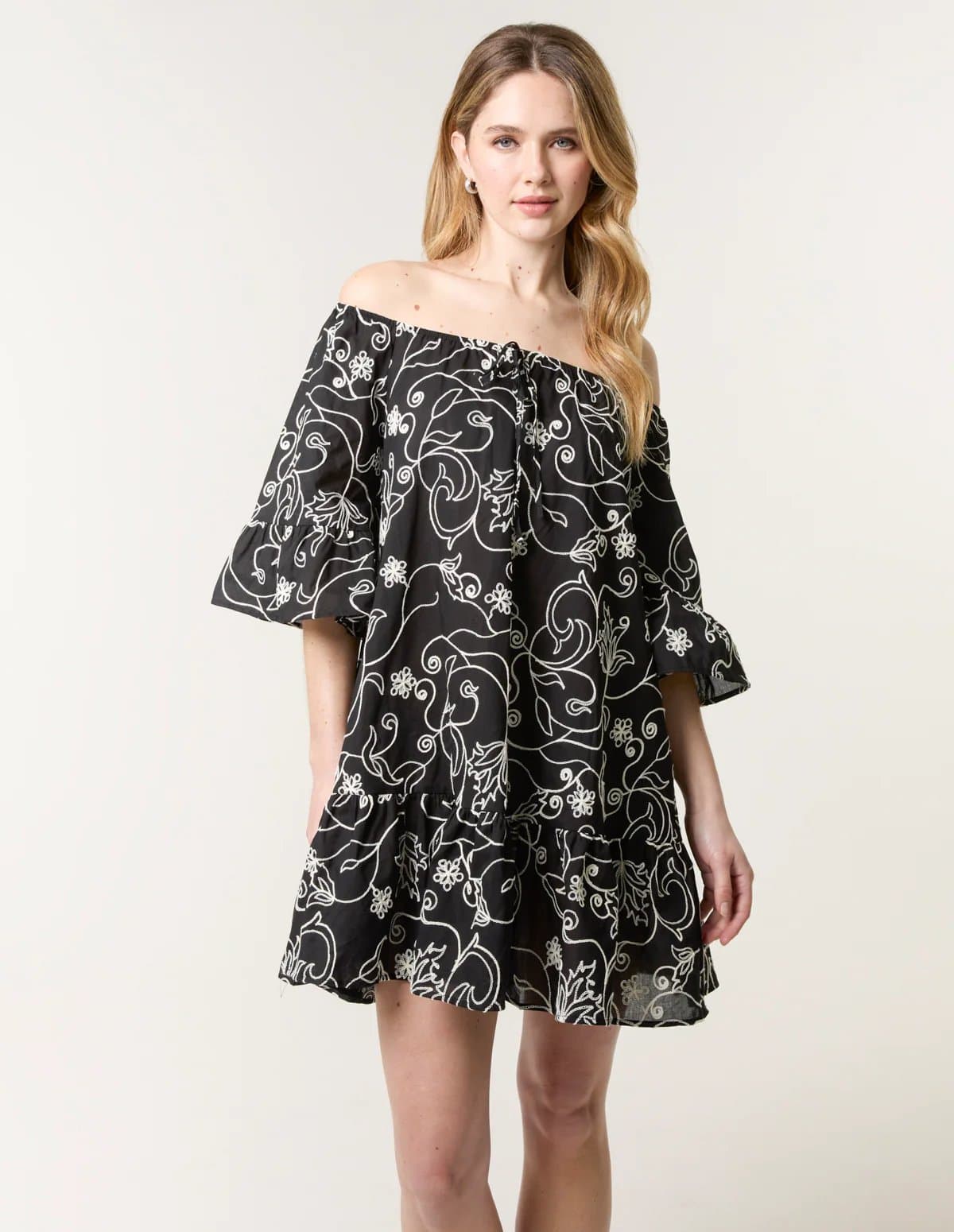 Blue Vanilla Embroidered Smock Dress