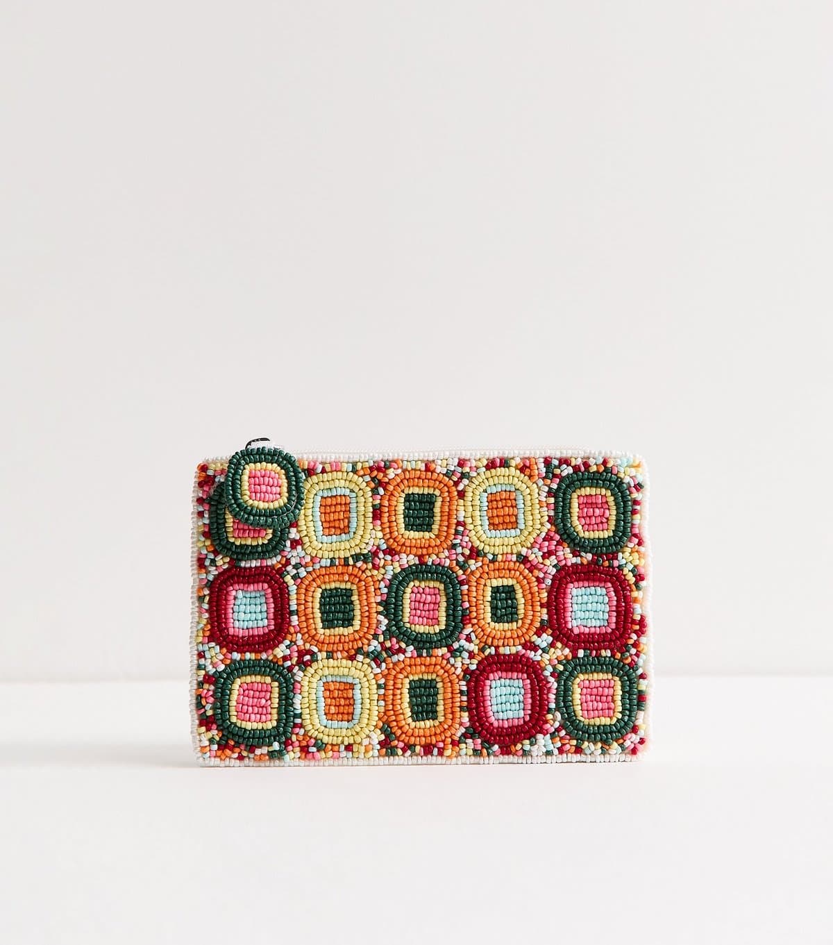 New Look Green Beaded Geometric Zip Purse New Look