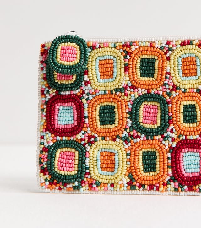 New Look Green Beaded Geometric Zip Purse New Look - 2