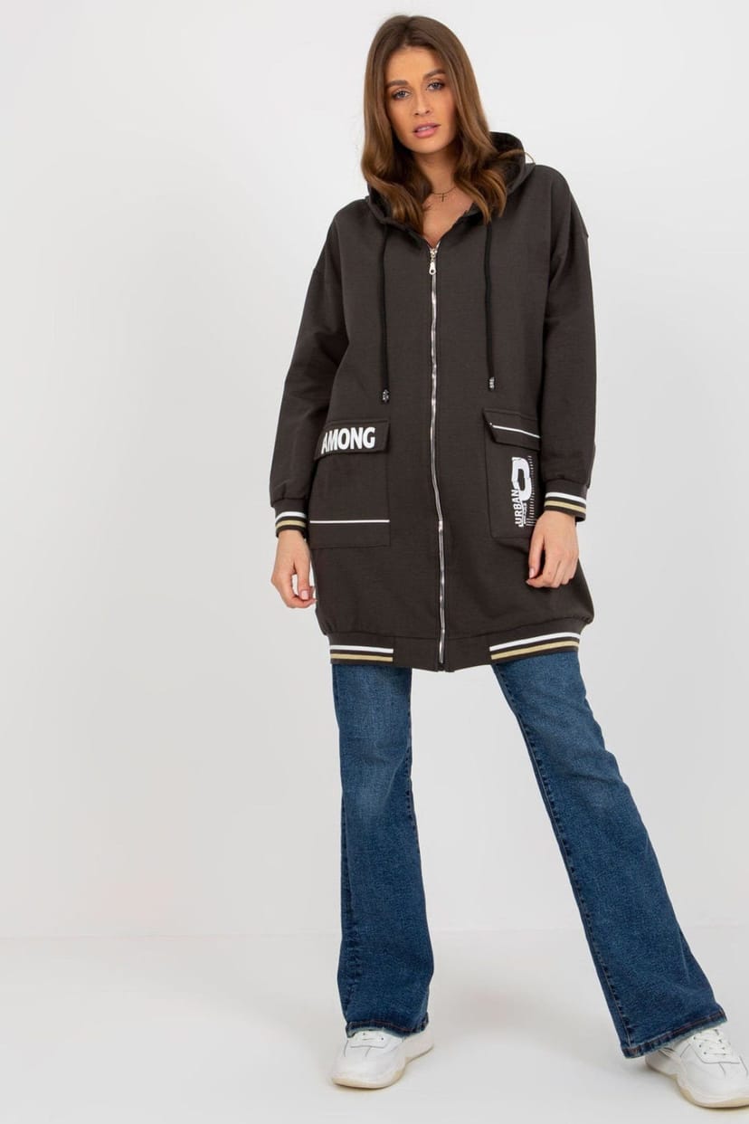 Love Lace Love Lace Women's Extended Cut Hooded Zip Sweatshirt with Pockets Style 176361 in Charcoal - 1