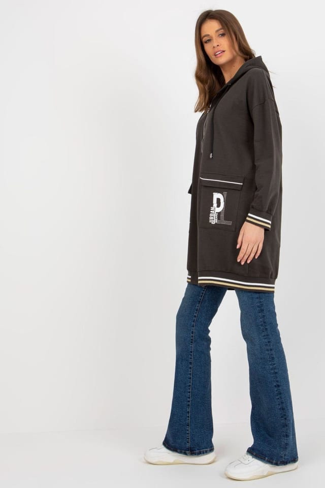 Love Lace Love Lace Women's Extended Cut Hooded Zip Sweatshirt with Pockets Style 176361 in Charcoal - 2