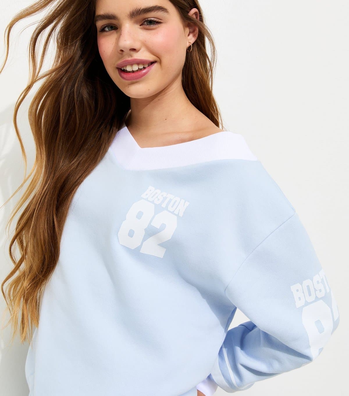 New Look Girls' Light Blue Boston Off Shoulder Oversized Jumper New Look