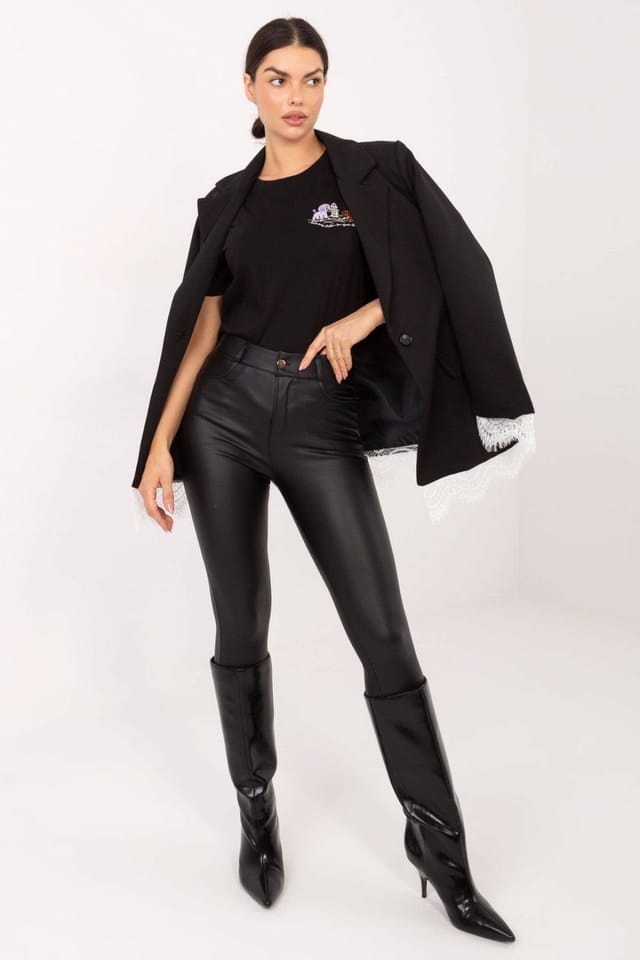 Love Lace Love Lace Women's Elegant Lace Trim Blazer with Padded Shoulders Style 222185 in Black - 2