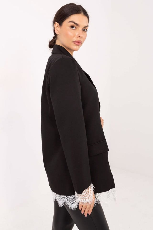 Love Lace Love Lace Women's Elegant Lace Trim Blazer with Padded Shoulders Style 222185 in Black - 3