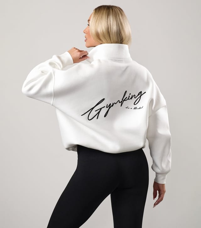 Gym King Women's Cream Logo Embroidered High Neck Jumper Gym King New Look - 3