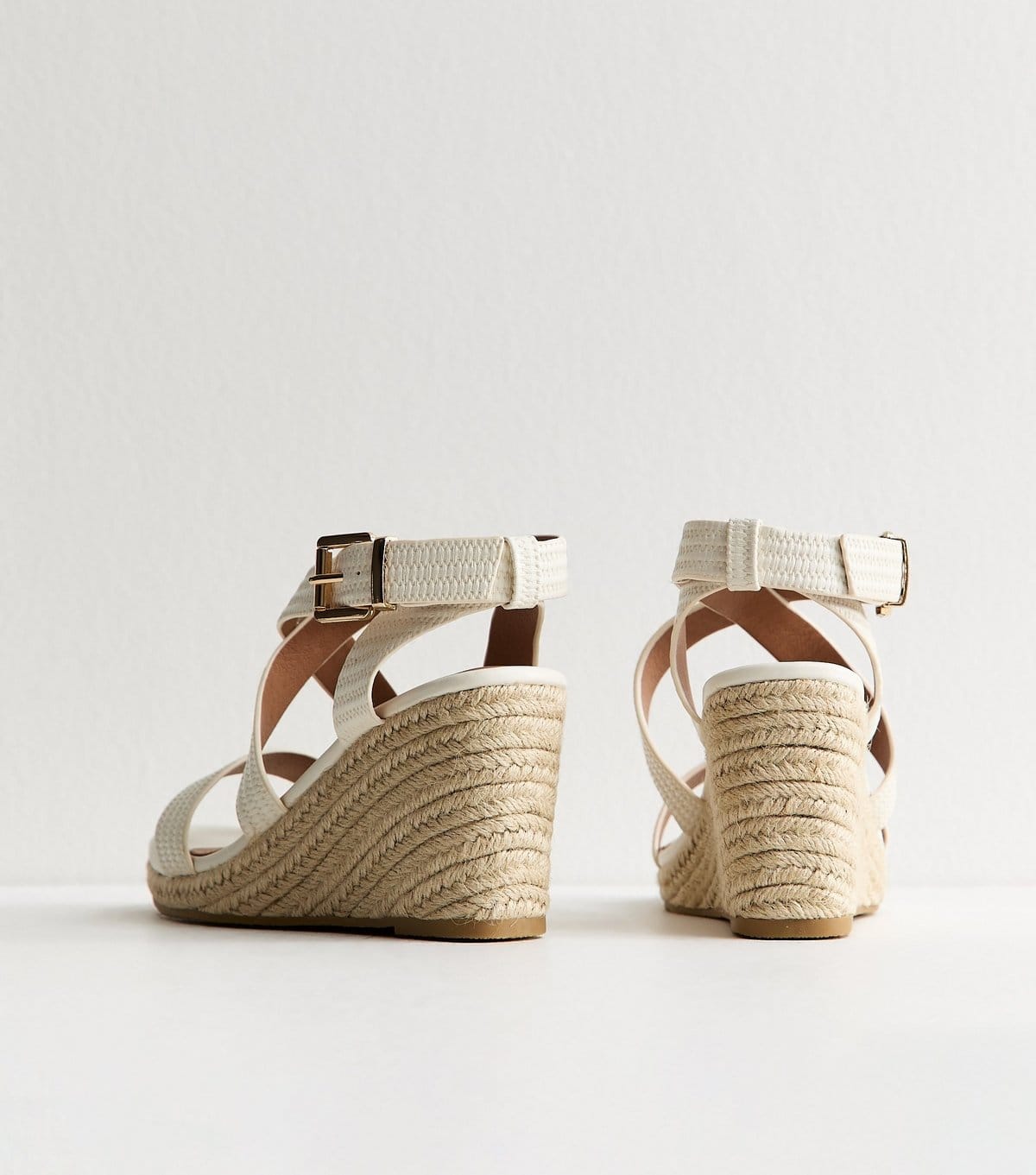 New Look Women's Wide Fit White Textured Faux Leather Wedge Sandals Vegan New Look - 4