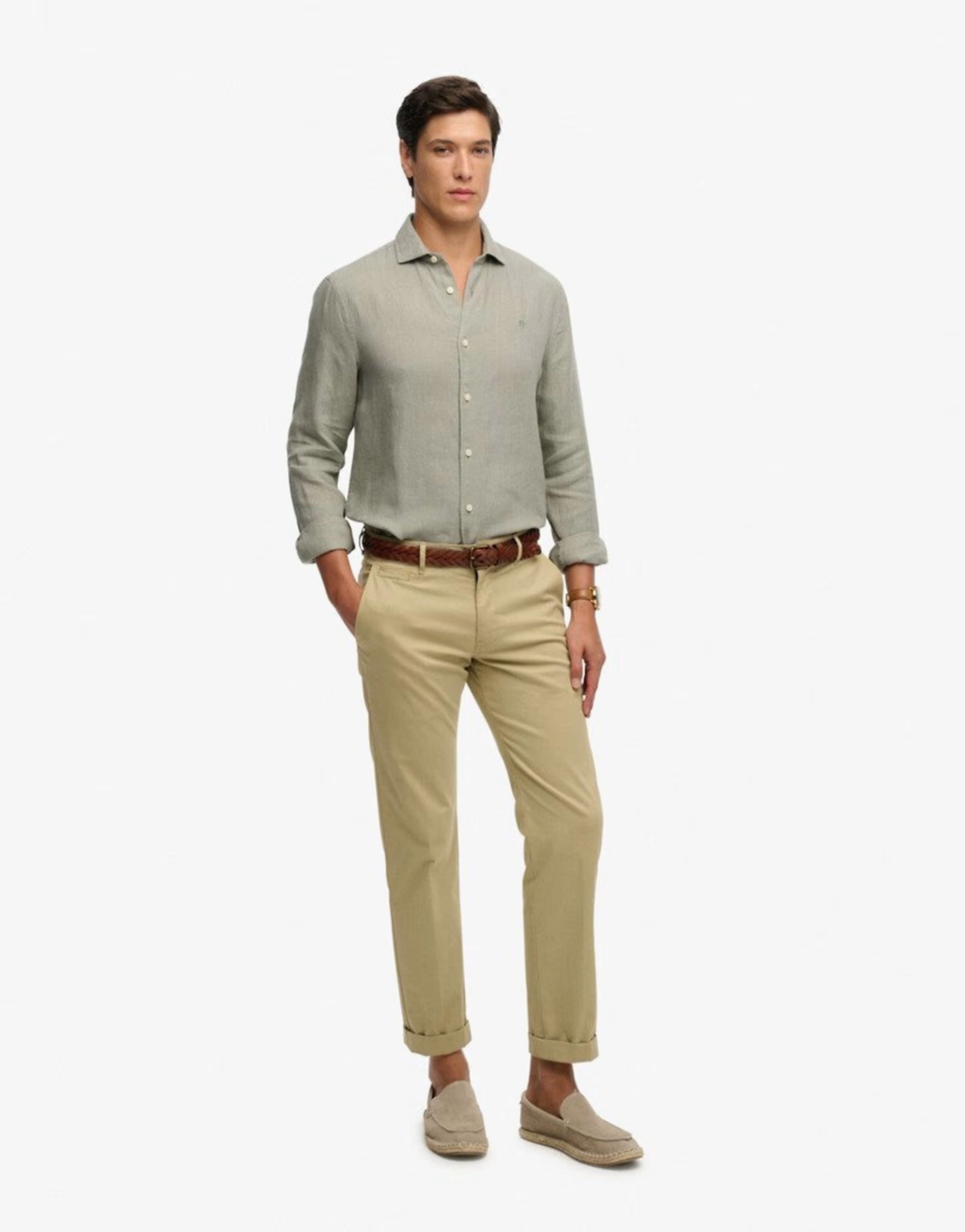 ASOS Superdry Riviera long sleeve linen shirt in bay green - 1