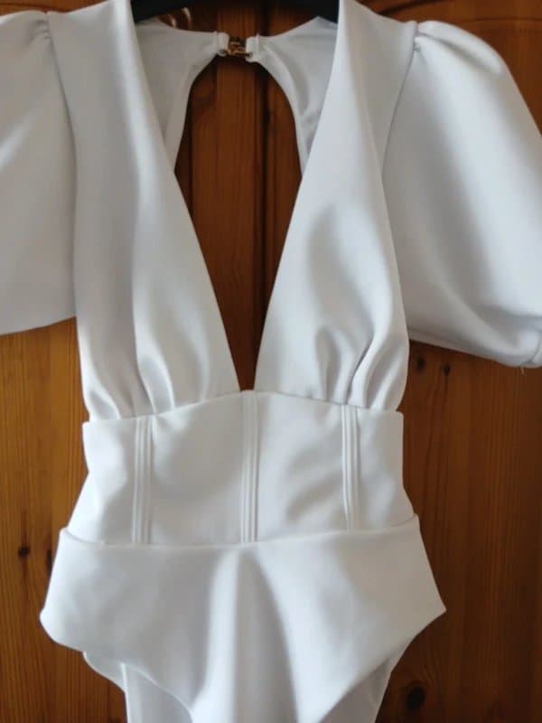 ASOS ASOS Luxe Corseted Puff Sleeve Scuba White Swimming Costume Size 8