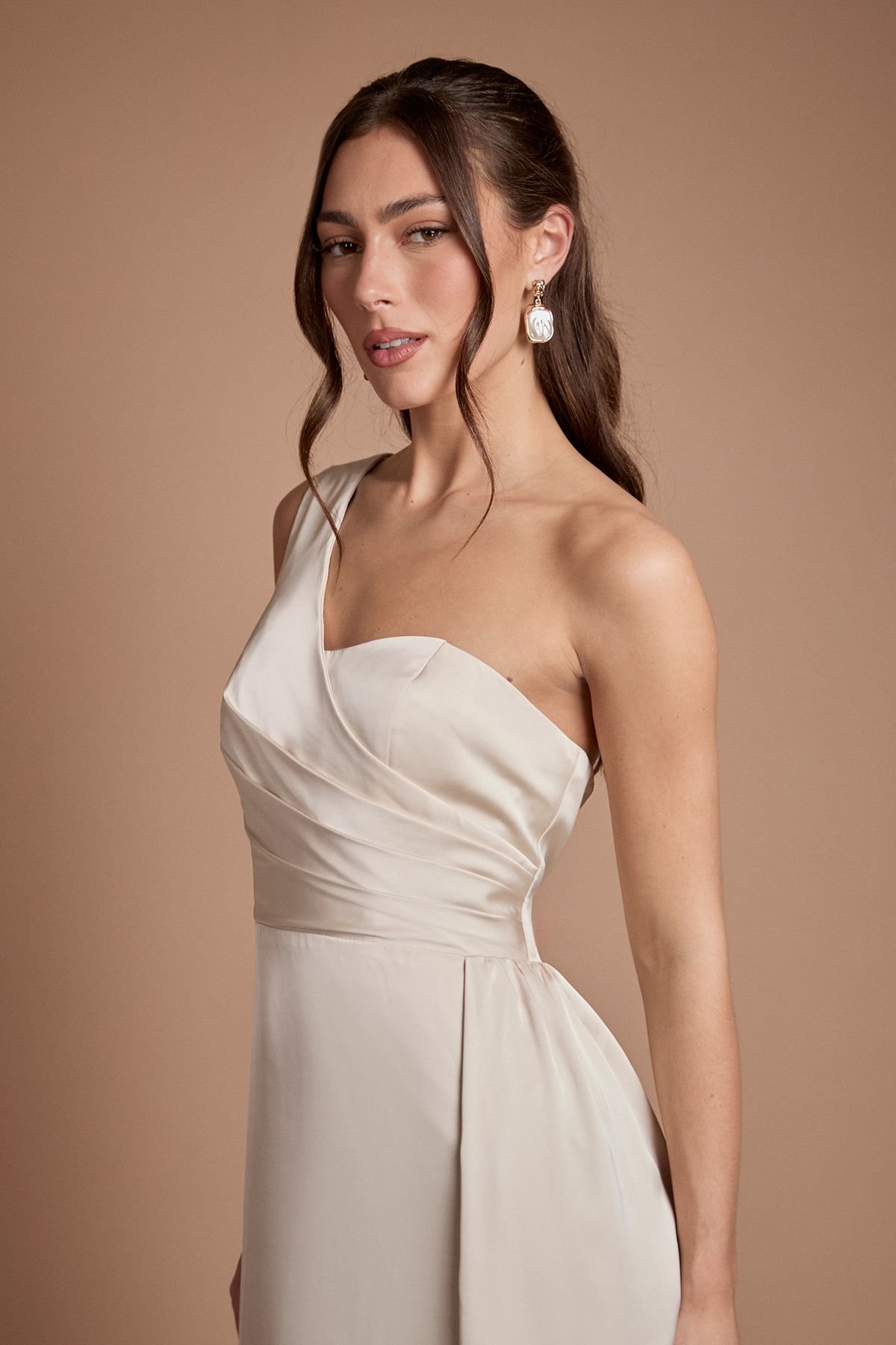 Coast Coast Women's One Shoulder Wrap Bodice Maxi Bridesmaid Dress in Champagne - 2