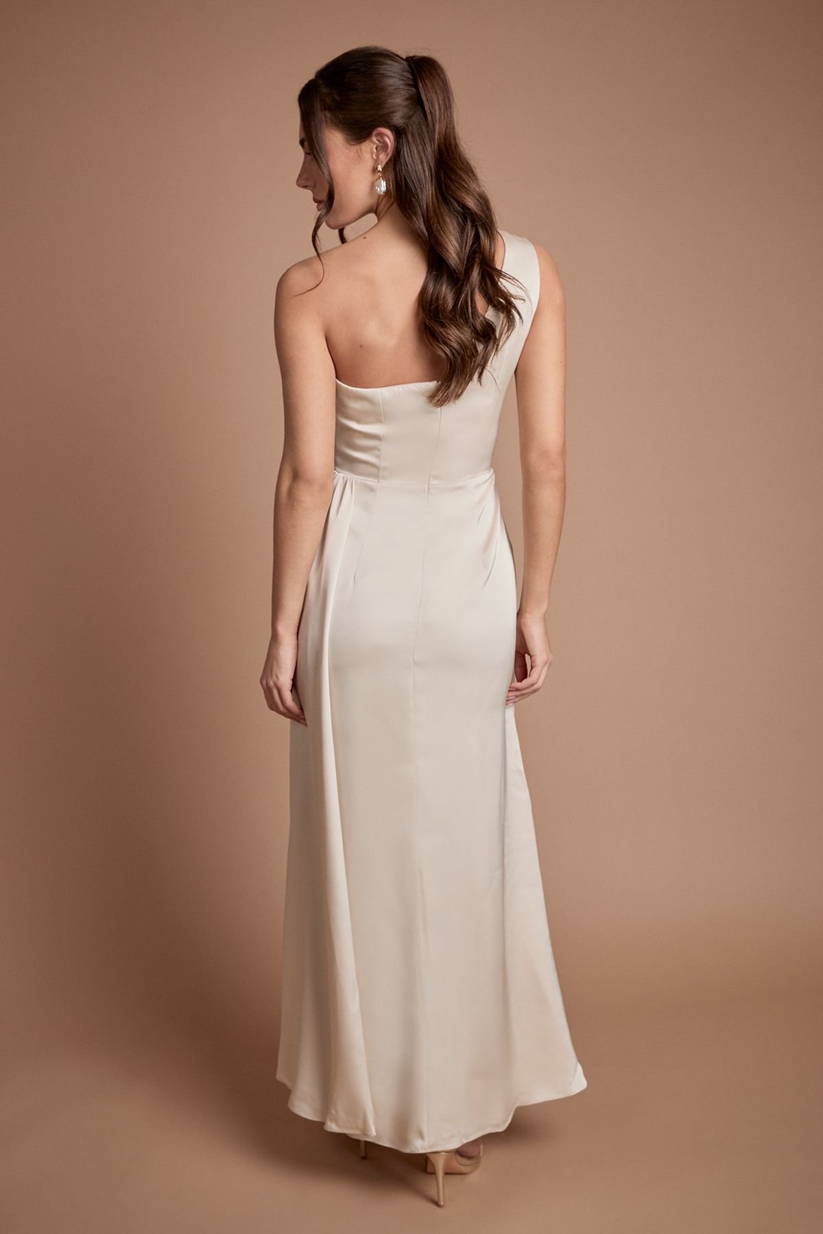 Coast Coast Women's One Shoulder Wrap Bodice Maxi Bridesmaid Dress in Champagne - 3