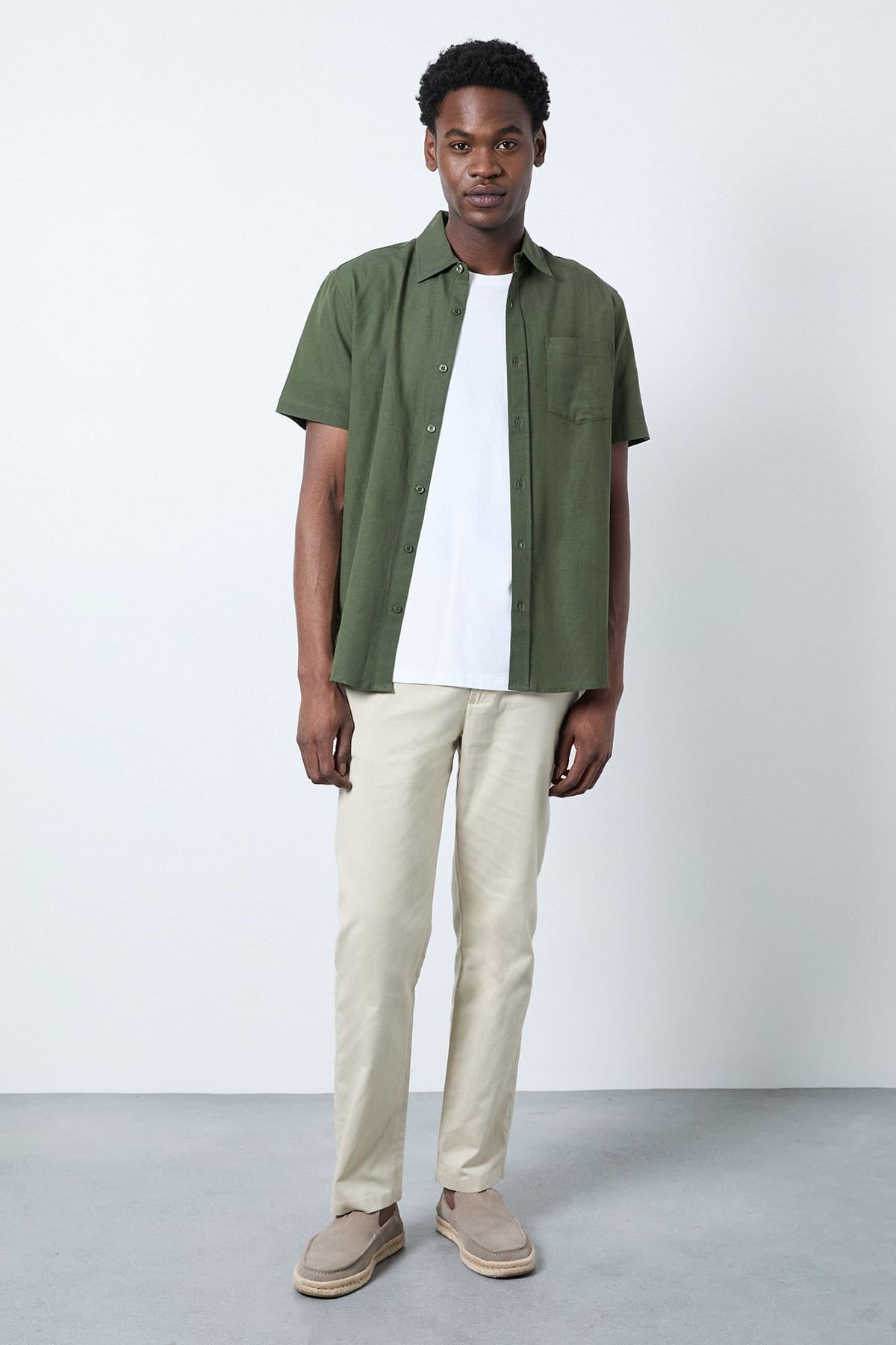 Burton Men's Stone Cotton Linen Slim Fit Trousers