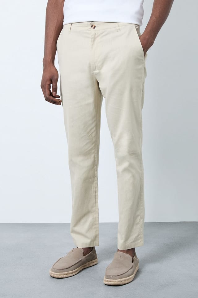 Burton Burton Men's Stone Cotton Linen Slim Fit Trousers - 2