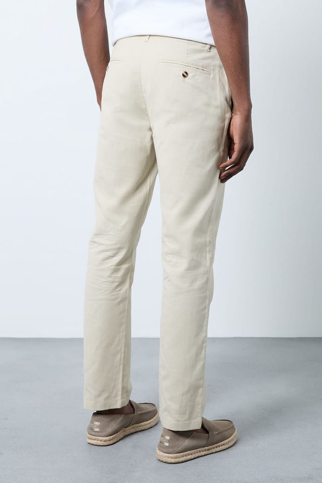 Burton Burton Men's Stone Cotton Linen Slim Fit Trousers - 3