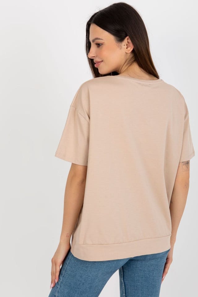 Love Lace Love Lace Women's Short Sleeve Round Neck Blouse with Patch Style 180967 in Beige - 3